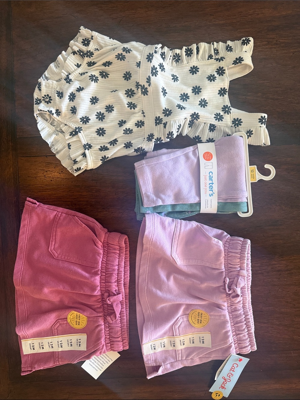 Skort Set with Cream Navy Floral Romper & 2 pack pants, size 12M